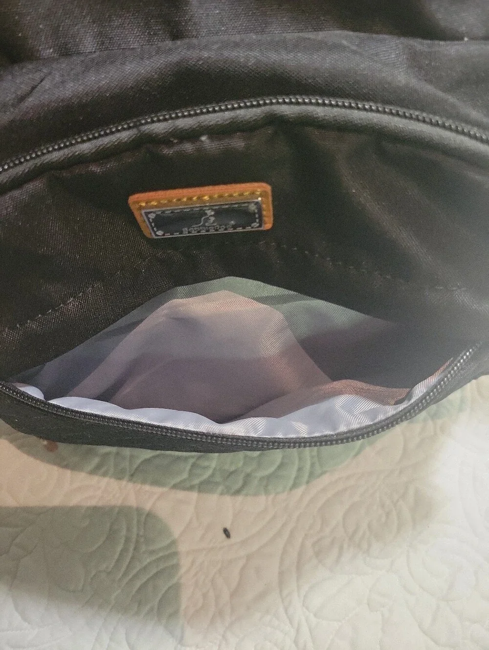 Black Quilted Backpack with Tan Accents